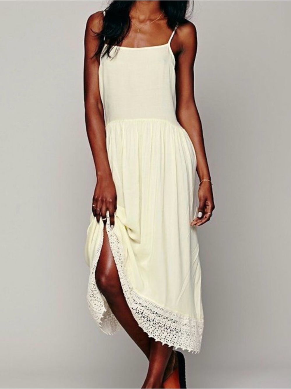Free people Breezy Crochet Lace Light Yellow Midi Dress - XS